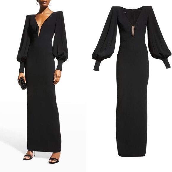 Alex Perry Carlin Strong-Shoulder Gown black US6 - Picture 1 of 11